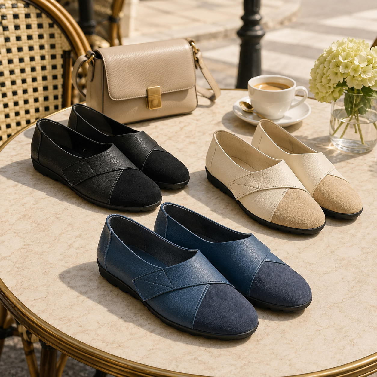 Achetez 3 (Noir + Blanc cassé + Bleu clair) -25 % – 🌸🌸🌸Chaussures Femme Confortables et Élégantes – Légères, Souples & Faciles à Porter