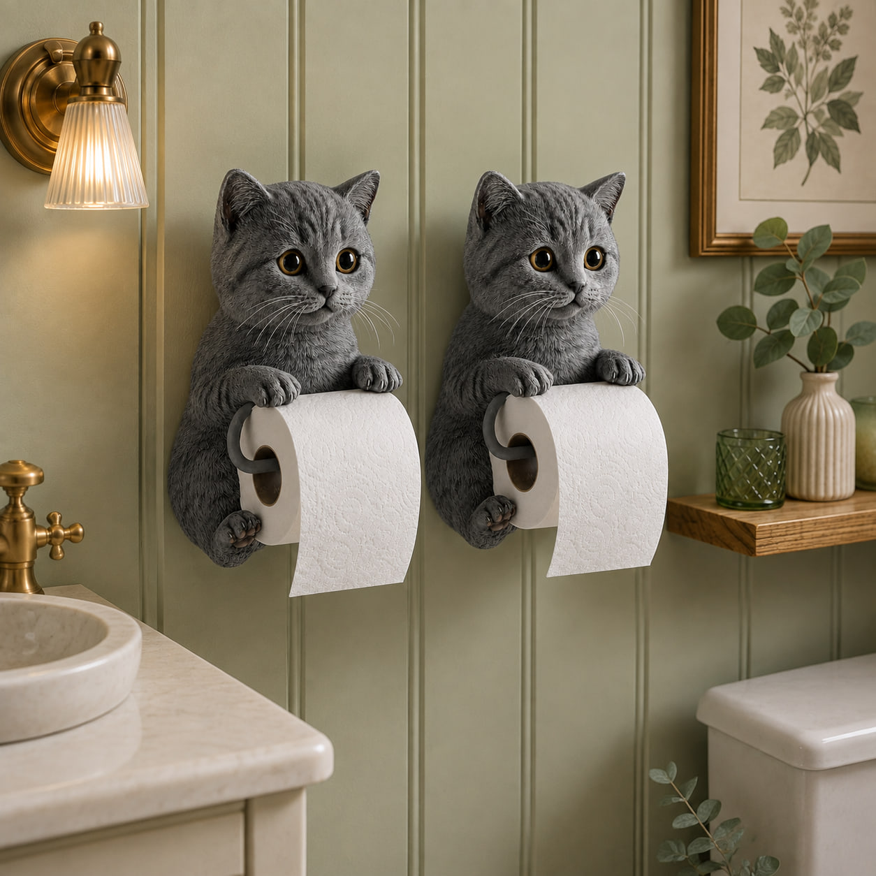 Lot de 2 – Style A (-15 %) – 🐾🐾🐾 Porte-papier toilette chat adorable – Décoration murale ludique avec rangement pratique pour rouleaux 😻