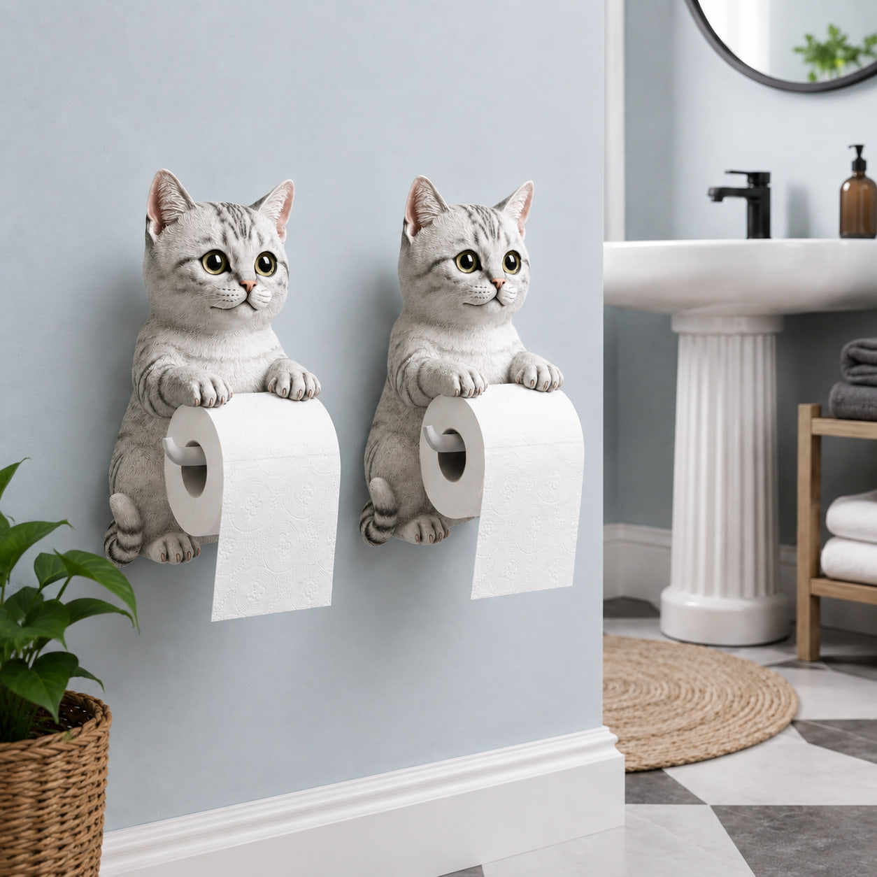 Lot de 2 – Style C (-15 %) – 🐾🐾🐾 Porte-papier toilette chat adorable – Décoration murale ludique avec rangement pratique pour rouleaux 😻