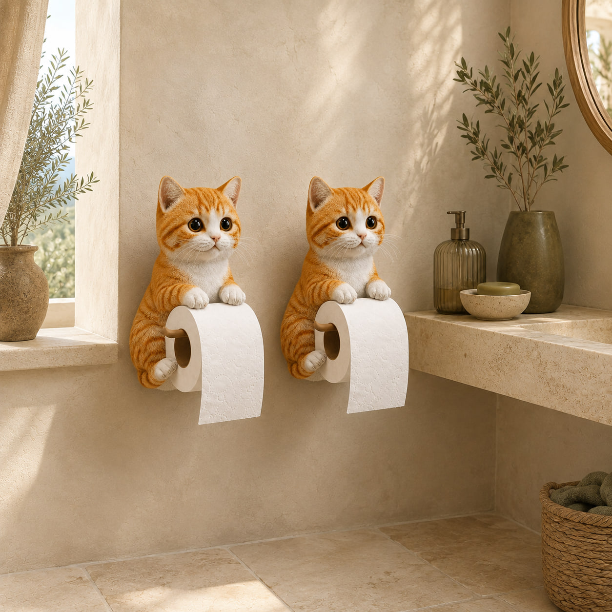 Lot de 2 – Style E (-15 %) – 🐾🐾🐾 Porte-papier toilette chat adorable – Décoration murale ludique avec rangement pratique pour rouleaux 😻