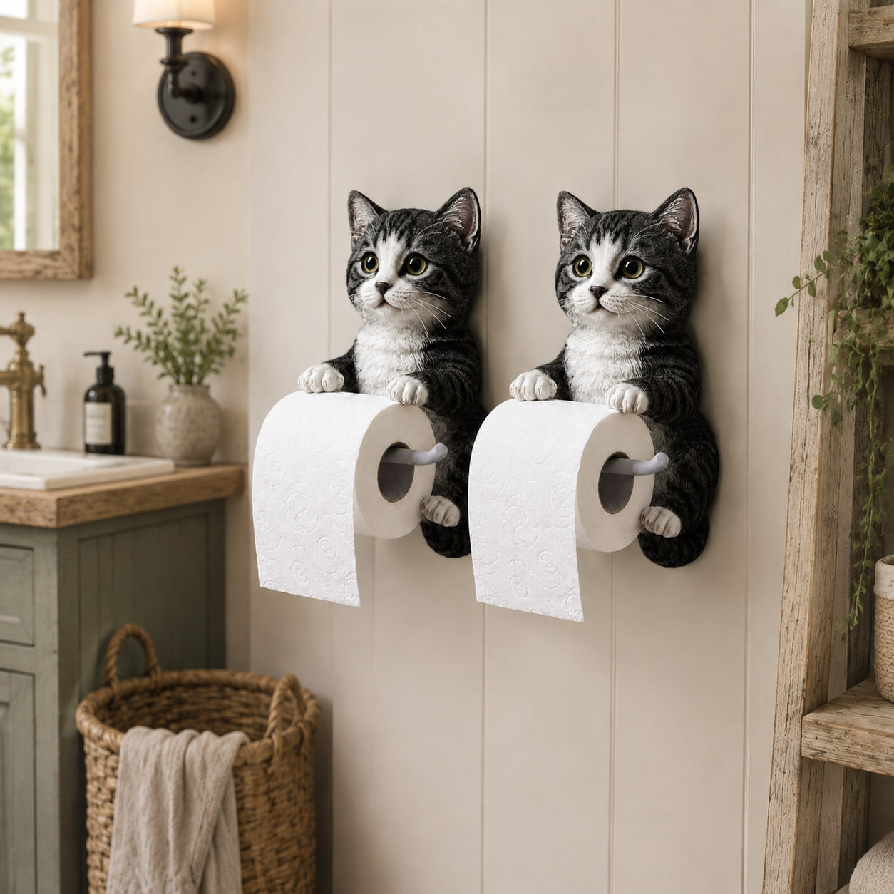 Lot de 2 – Style G (-15 %) – 🐾🐾🐾 Porte-papier toilette chat adorable – Décoration murale ludique avec rangement pratique pour rouleaux 😻