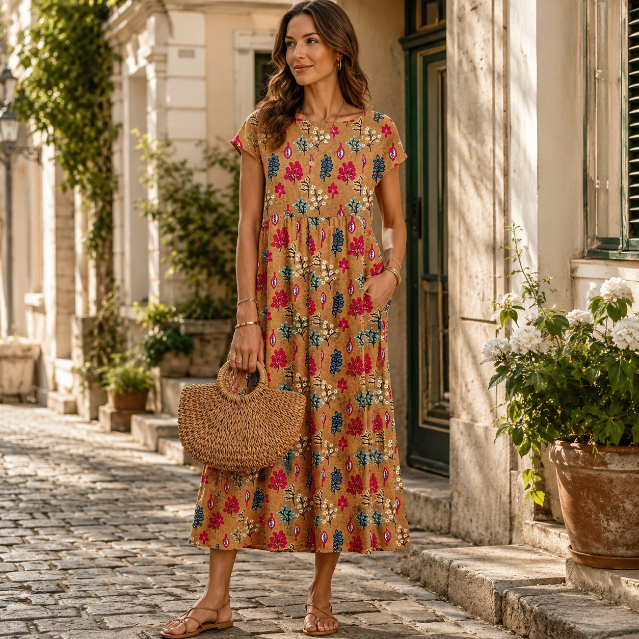 🌸 Locker, Farbenfroh & Bequem – Feminines Printkleid mit Seitentaschen für entspannte Sommertage 🌿✨