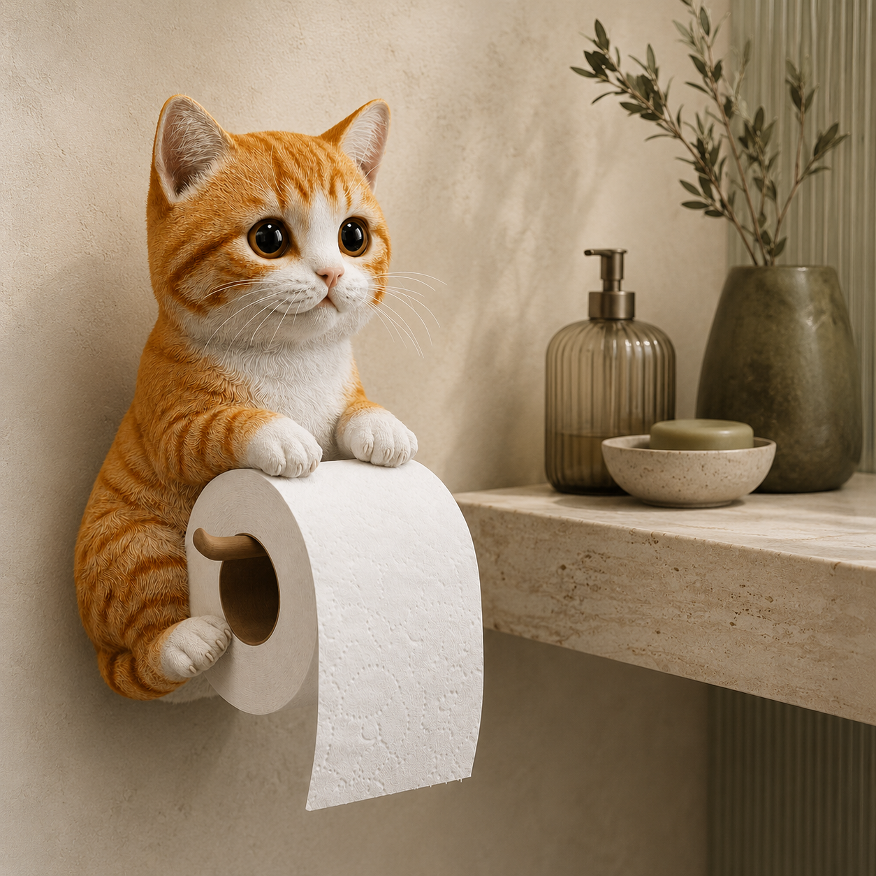 🐾 Cute Cat Toilet Paper Holder – Whimsical Wall Décor with Practical Roll Storage 😻