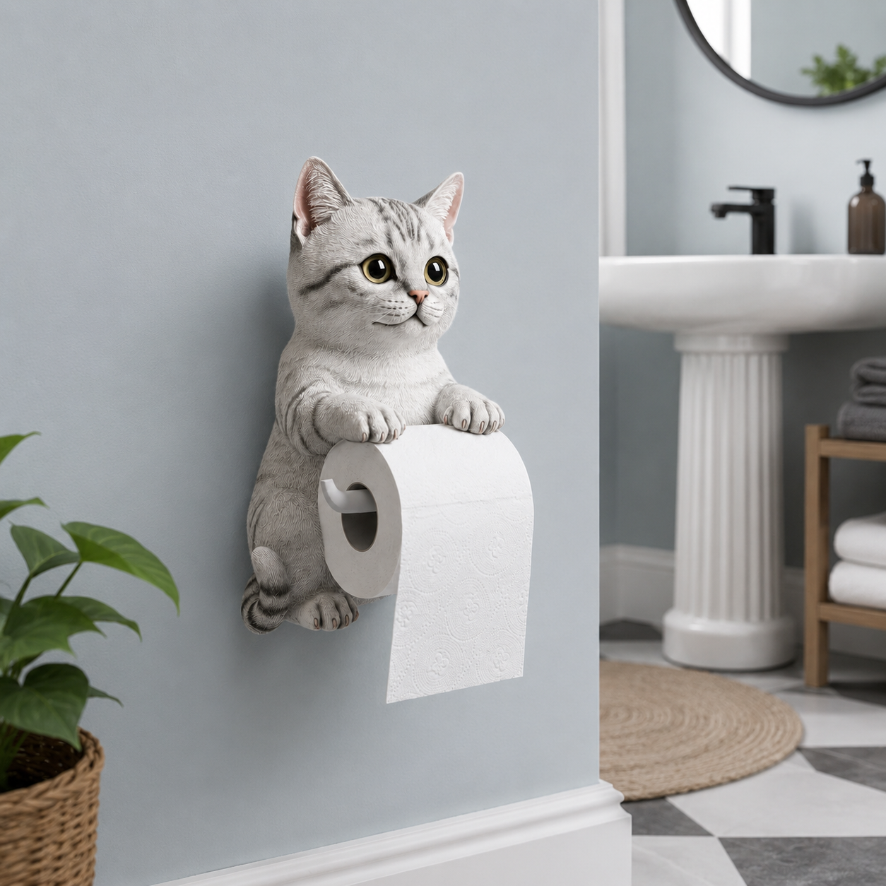 🐾 Cute Cat Toilet Paper Holder – Whimsical Wall Décor with Practical Roll Storage 😻