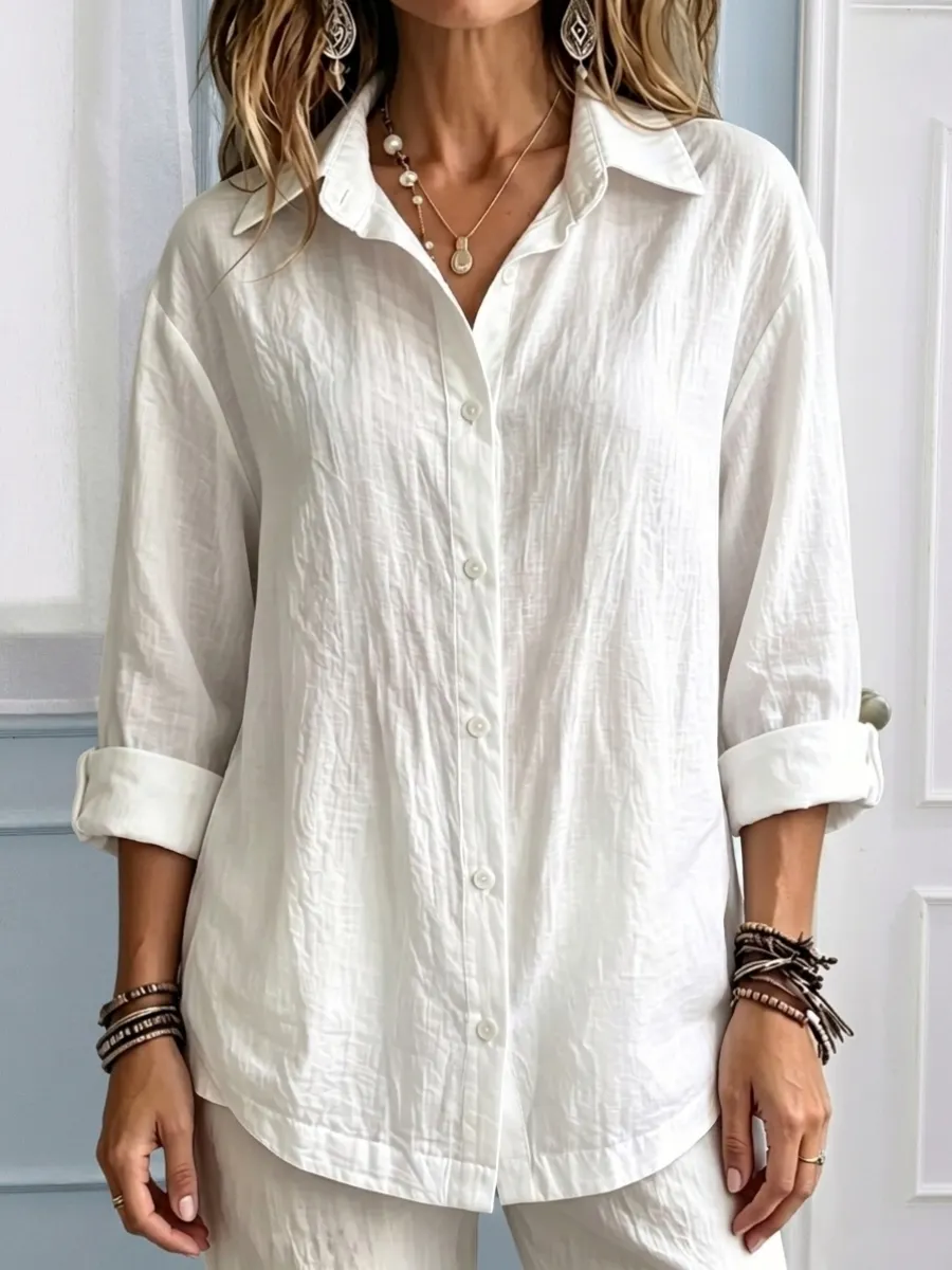 🎁🎁🎁New Arrival🔥 Women's Casual Linen Blend Long Sleeve Button Down Shirt