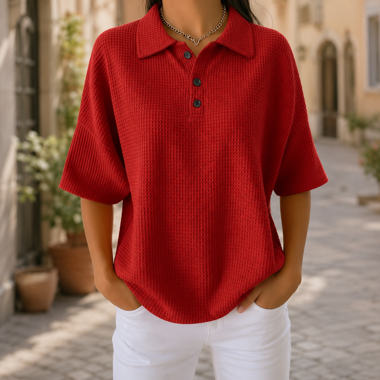 Airy Women's Textured Waffle Polo Shirt