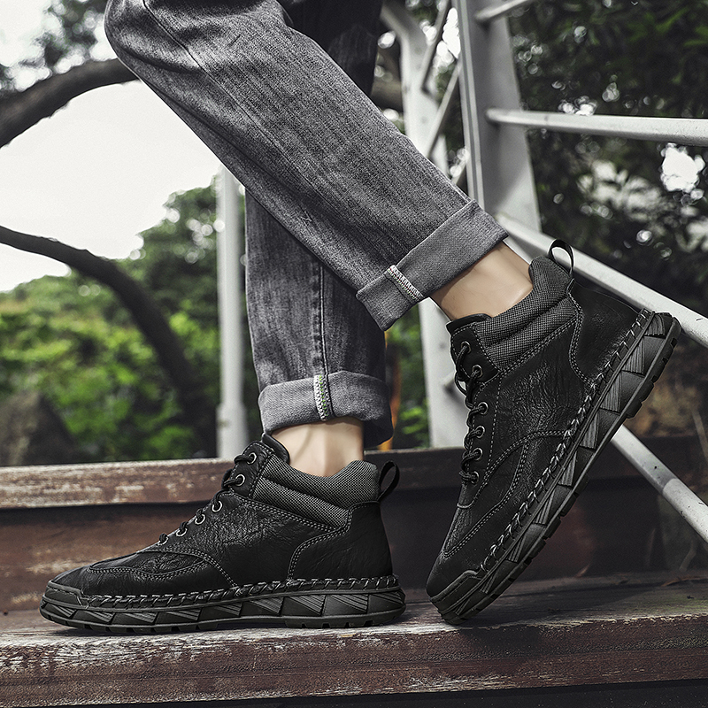 ⏰ Offre limitée : -70 % – Bottines en cuir pour homme – Bout large et soutien de la voûte plantaire et de la cheville