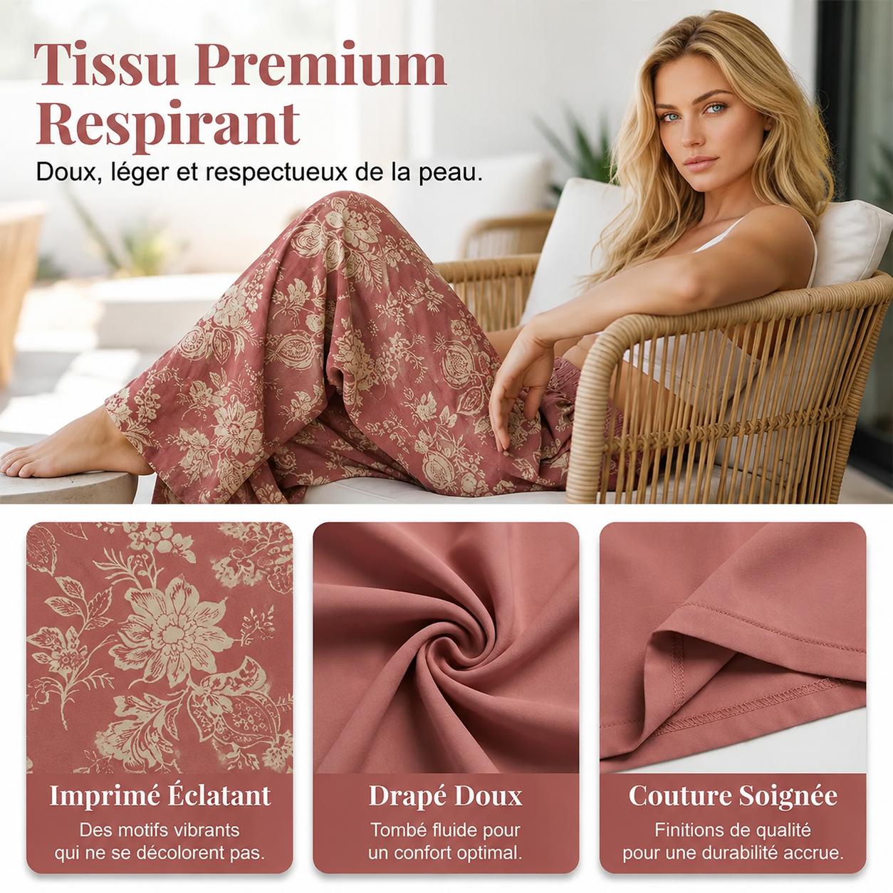 👖 50% DE RÉDUCTION ❤ Pantalon palazzo à jambes larges et imprimé floral pour femme – Tissu léger, taille élastique & coupe fluide – parfait pour l’été, la plage ou un look bohème chic 🌸