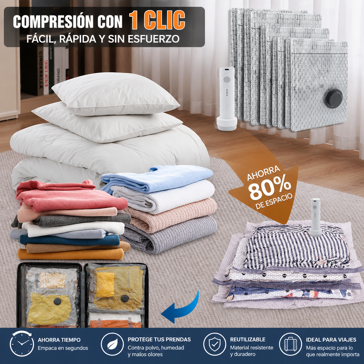 🏆⚡ ¡MÁS DE 50.000 UNIDADES VENDIDAS! Bolsa de Compresión al Vacío de Viaje con Bomba Eléctrica Inalámbrica