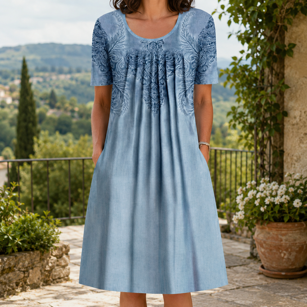 🌸 Luftiges Damenkleid mit floralen Designs und praktischen Taschen