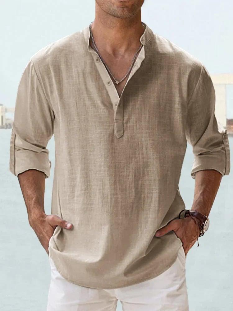 🔥 Chemise décontractée pour homme en coton et lin à manches longues