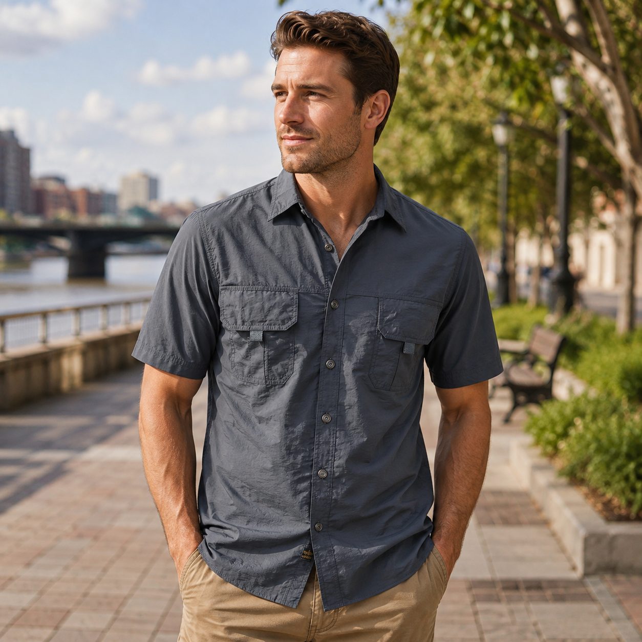 🌿 Men’s Lightweight Outdoor Utility Shirt – Breathable Short & Long Sleeve Style