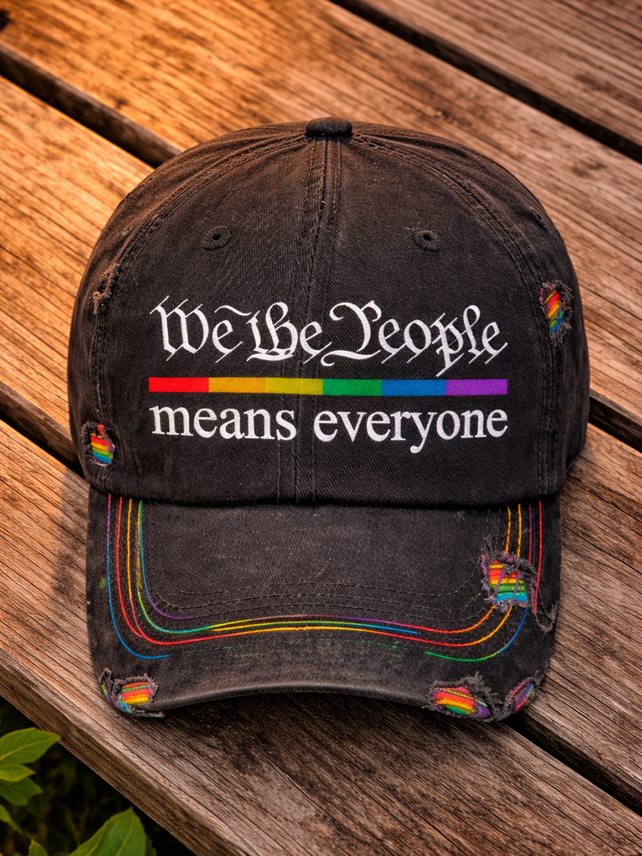 "Personalized trend | Rainbow embroidery 'We the People' letter American style broken baseball cap, showcasing equality and inclusiveness"Art Hat