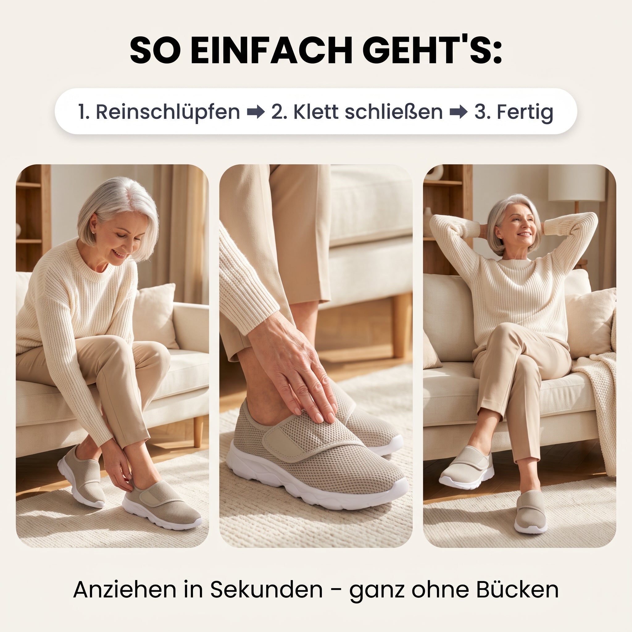 Leichte Komfortschuhe mit Klettverschluss – Atmungsaktiv, bequem & einfach anzuziehen