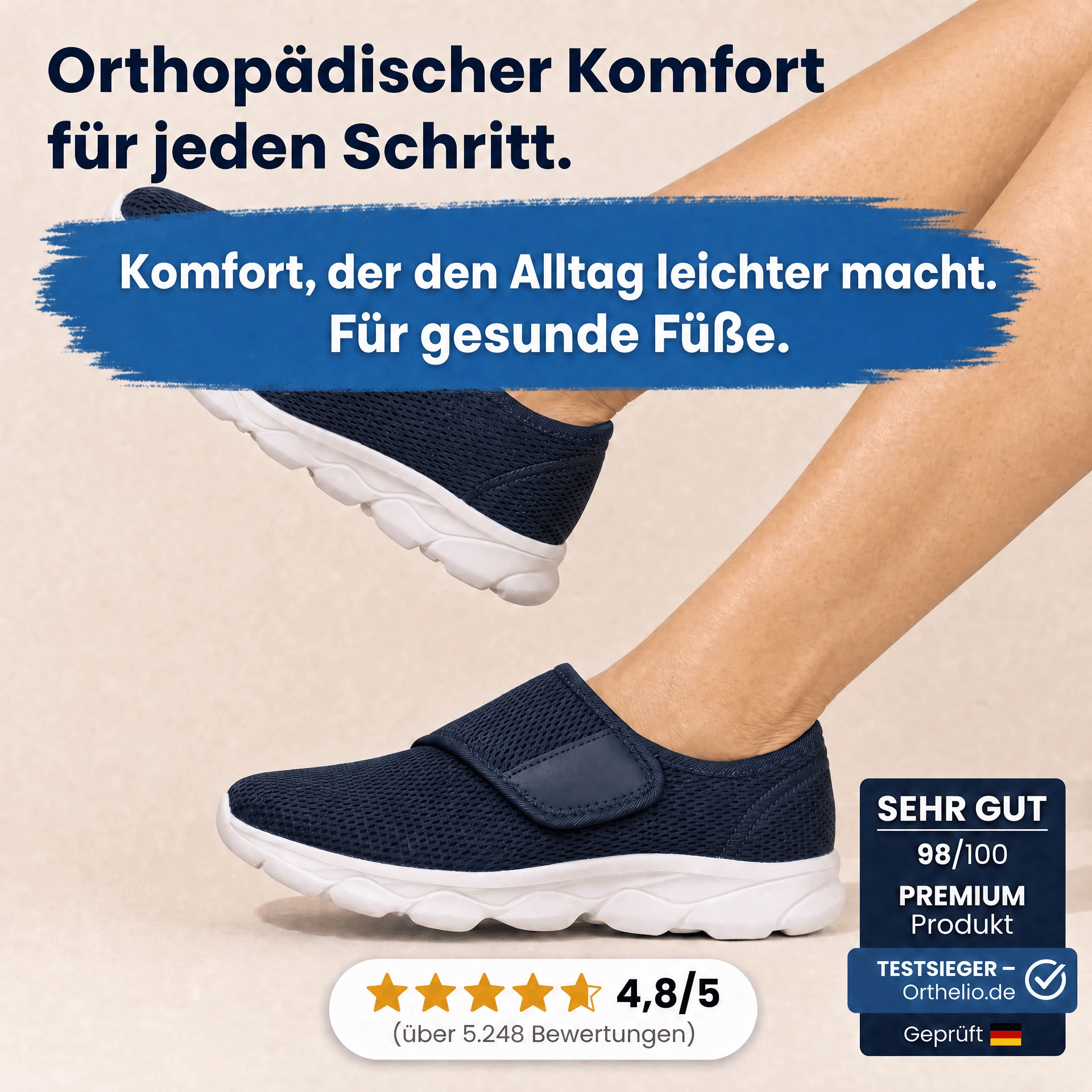 Leichte Komfortschuhe mit Klettverschluss – Atmungsaktiv, bequem & einfach anzuziehen
