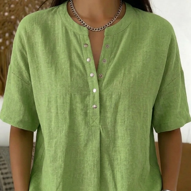 🎁2026 Nouveauté – Jusqu’à -70 % 🔥 Haut Femme Uni Décontracté à Coupe Ample – Boutonnage Henley & Mélange Coton-Lin