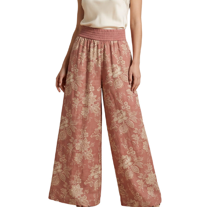 👖 50% DE RÉDUCTION ❤ Pantalon palazzo à jambes larges et imprimé floral pour femme – Tissu léger, taille élastique & coupe fluide – parfait pour l’été, la plage ou un look bohème chic 🌸