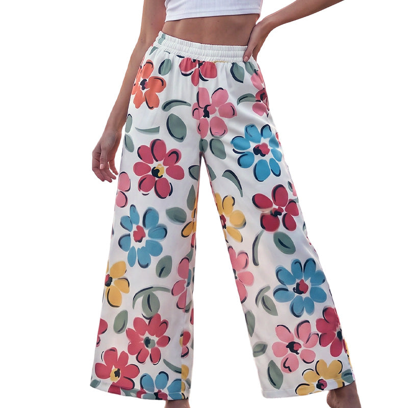👖 50% DE RÉDUCTION ❤ Pantalon palazzo à jambes larges et imprimé floral pour femme – Tissu léger, taille élastique & coupe fluide – parfait pour l’été, la plage ou un look bohème chic 🌸