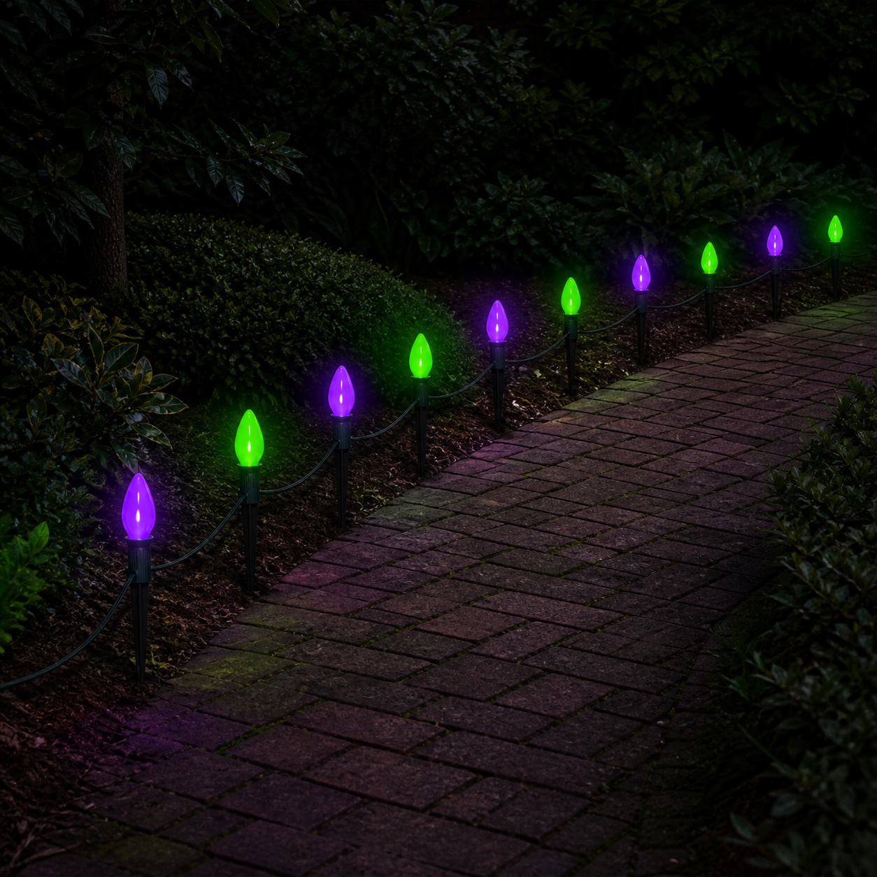 ✨ Balisez la nuit | 10 lumières LED violettes et vertes - présentation 1
