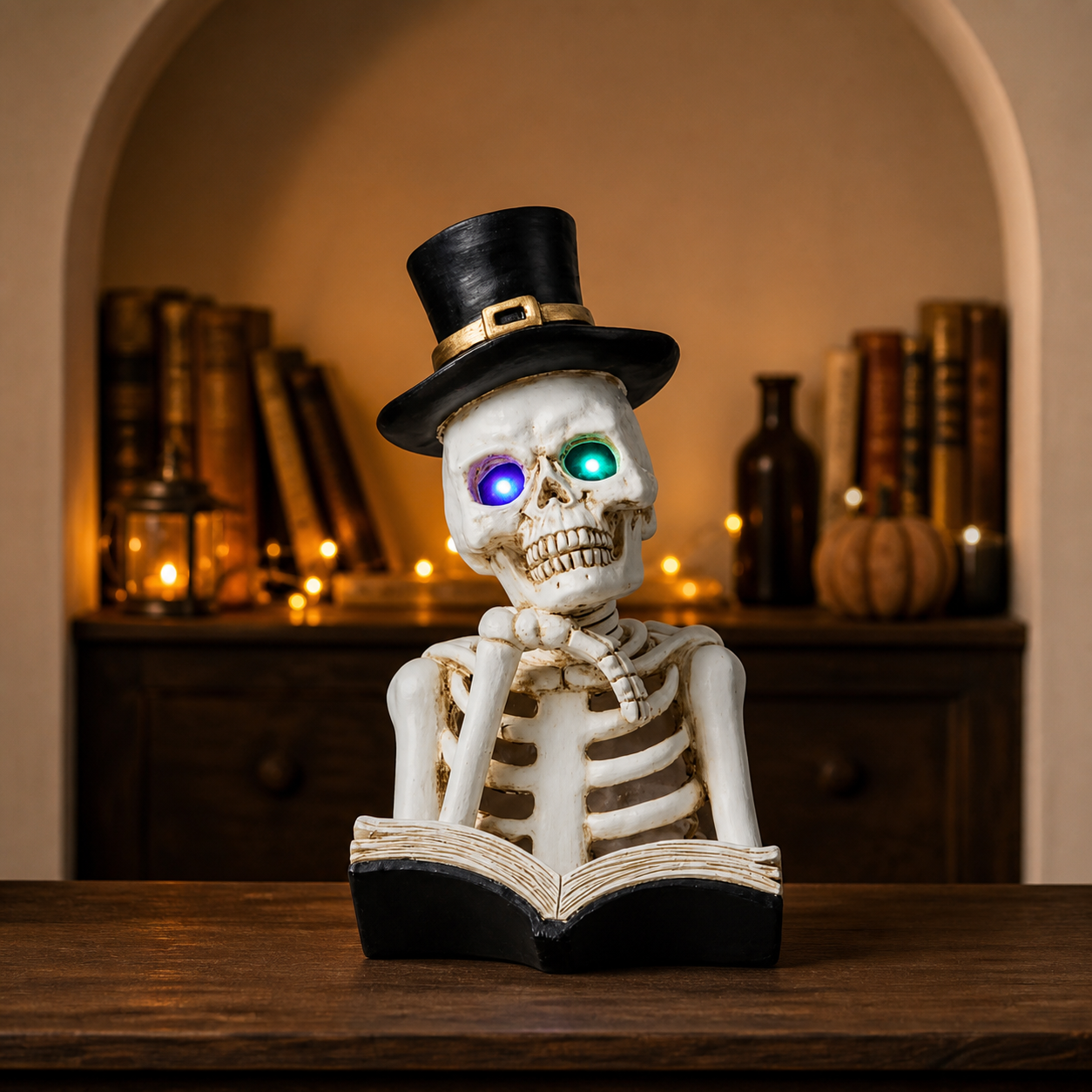 💀 Cabinet de curiosités | Squelette lecteur lumineux de 26 cm - présentation 1
