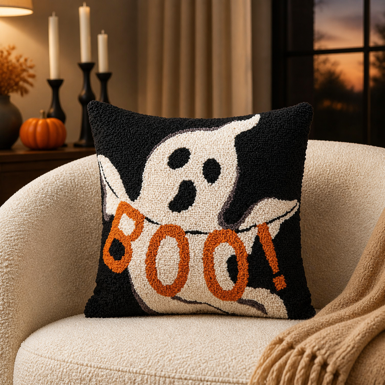 👻 Douceur d’Halloween | Coussin fantôme BOO de 35 cm - présentation 1