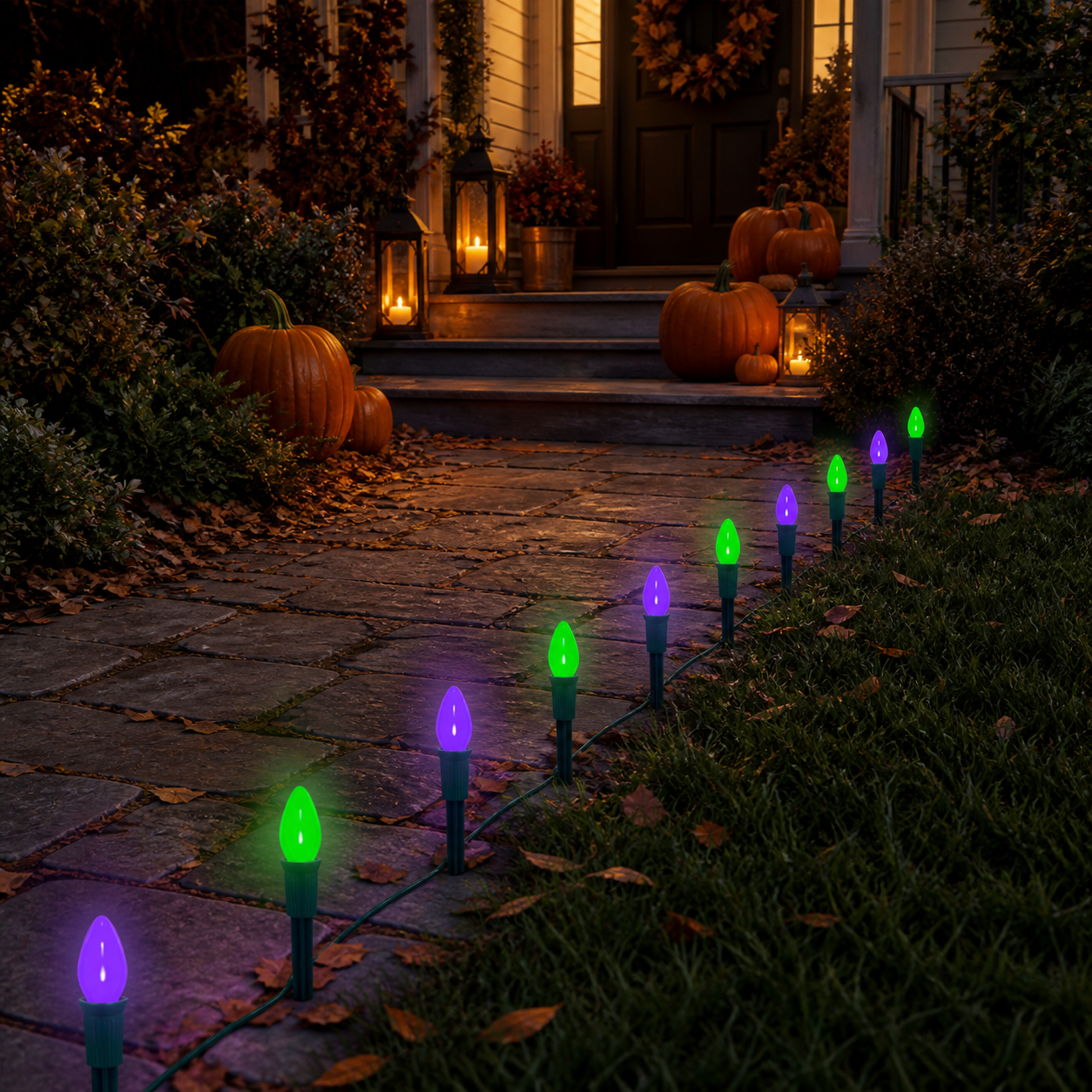 ✨ Balisez la nuit | 10 lumières LED violettes et vertes - présentation 2