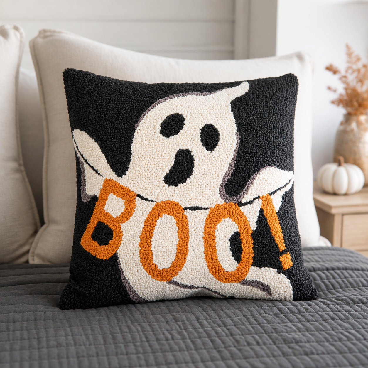 👻 Douceur d’Halloween | Coussin fantôme BOO de 35 cm - présentation 2