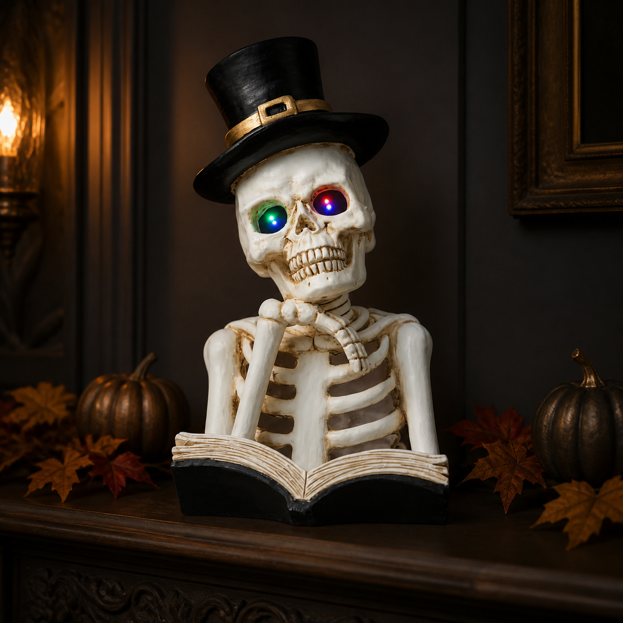 💀 Cabinet de curiosités | Squelette lecteur lumineux de 26 cm - présentation 2