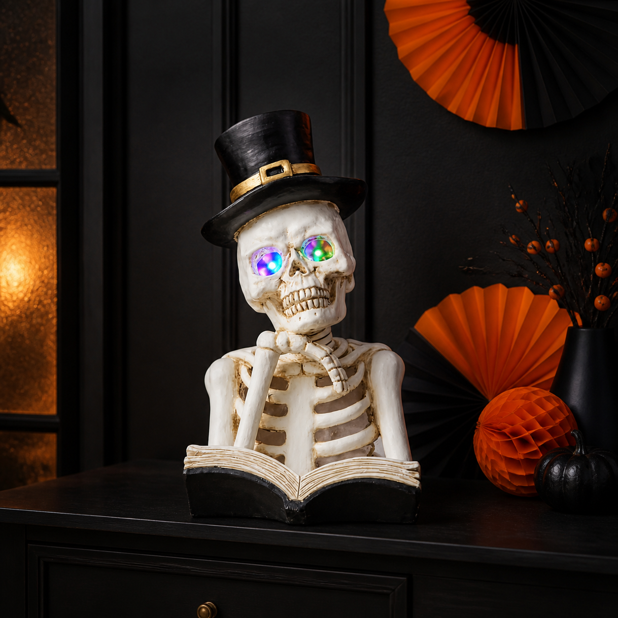 💀 Cabinet de curiosités | Squelette lecteur lumineux de 26 cm - présentation 3