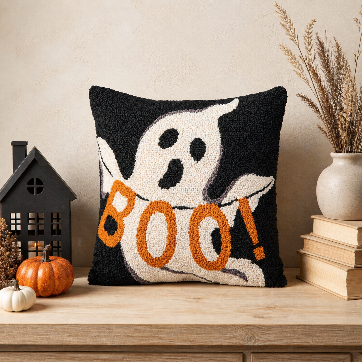 👻 Douceur d’Halloween | Coussin fantôme BOO de 35 cm - présentation 4