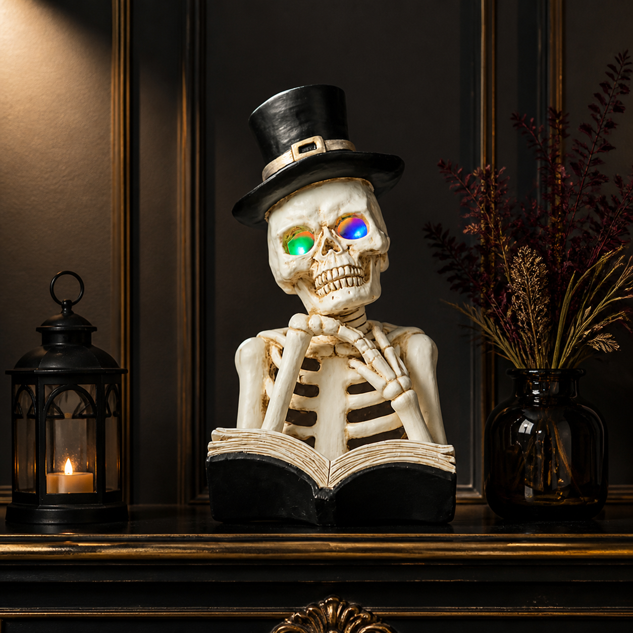 💀 Cabinet de curiosités | Squelette lecteur lumineux de 26 cm - présentation 4