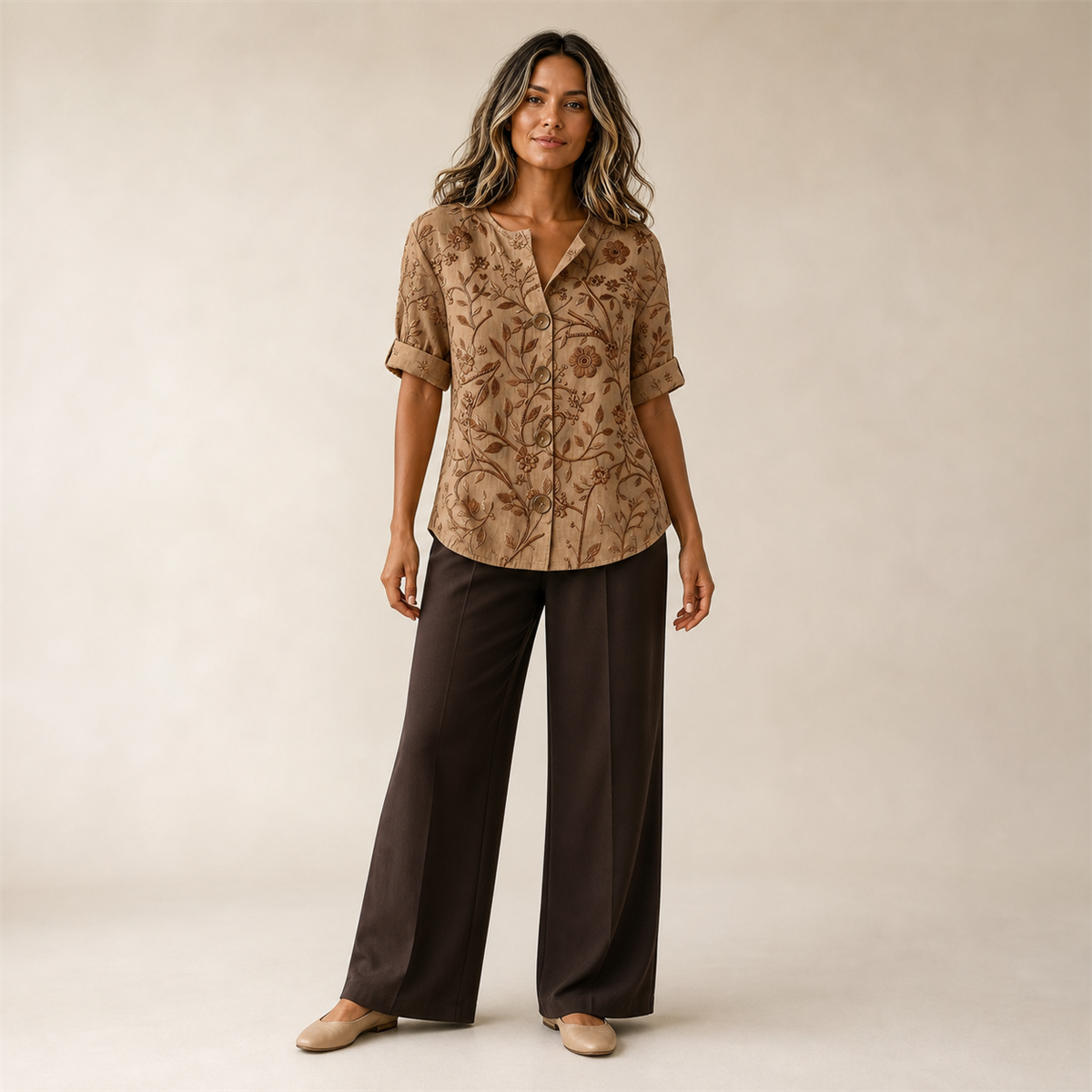 Women embroidered floral short-sleeve button shirt - Six-color collection