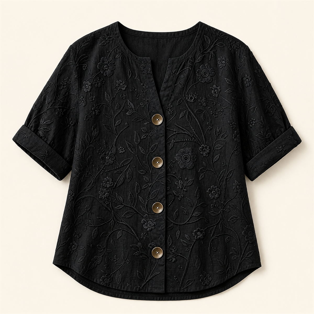 Chemisier femme brode a fleurs a manches courtes - Collection de six couleurs