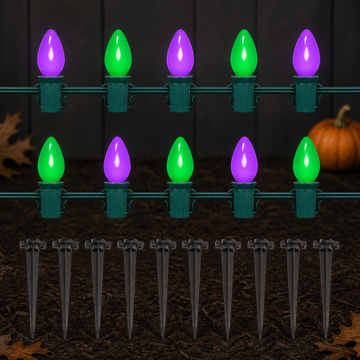 ✨ Balisez la nuit | 10 lumières LED violettes et vertes - présentation 5