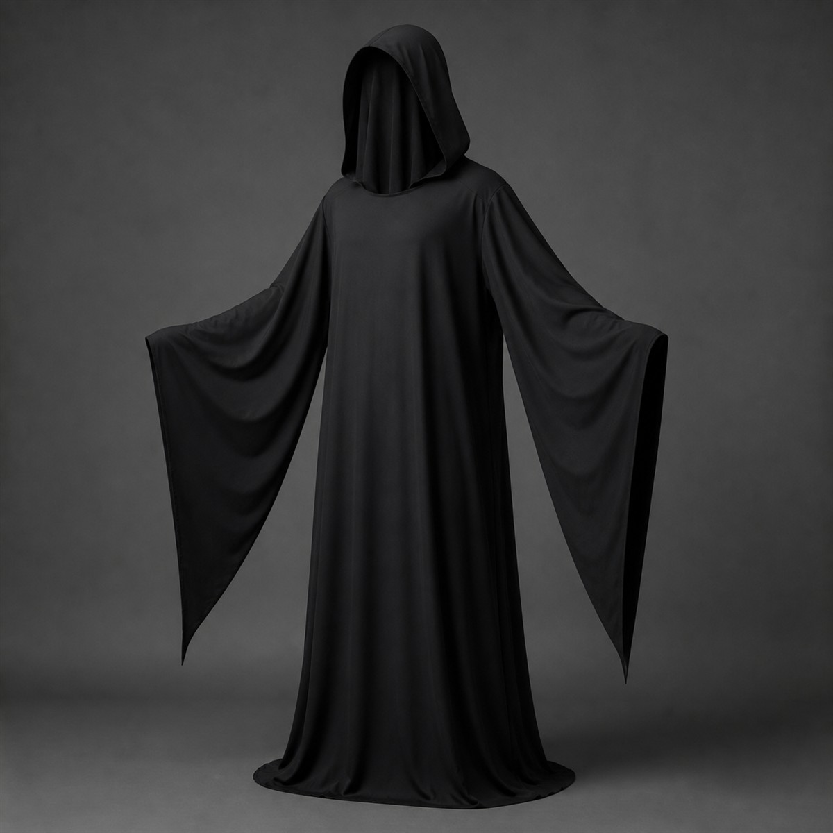 🌑 Silhouette de l’ombre | Longue robe noire de Faucheuse à capuche - présentation 5