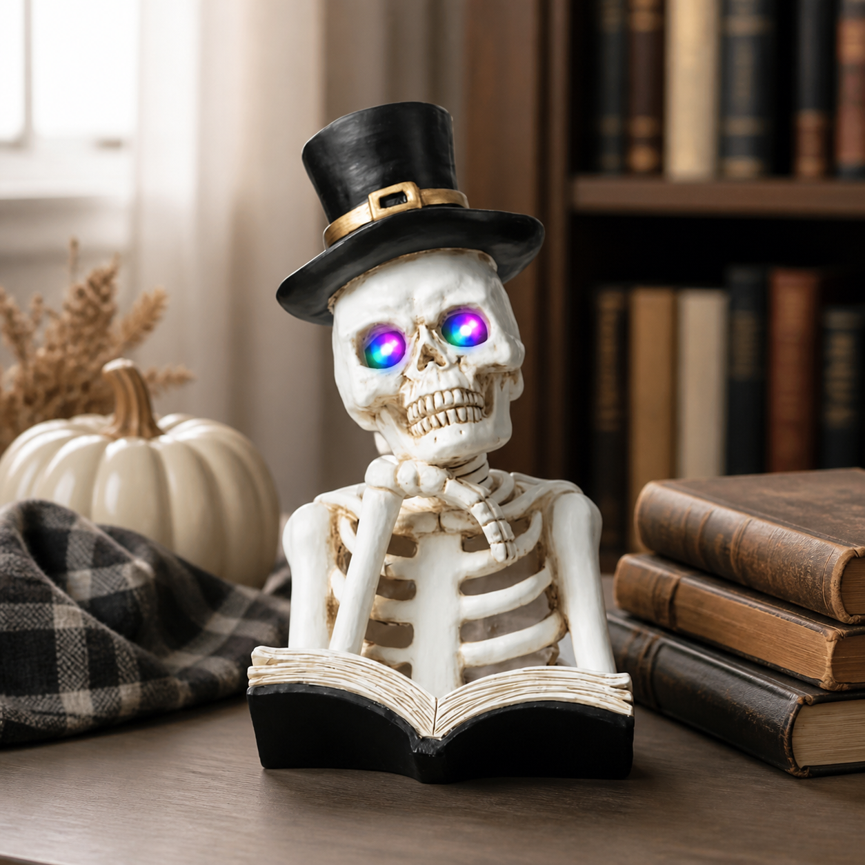 💀 Cabinet de curiosités | Squelette lecteur lumineux de 26 cm - présentation 5