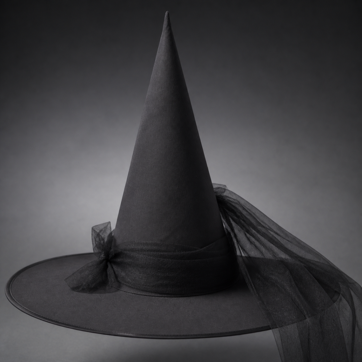 Détail du chapeau pointu et du nœud en tulle