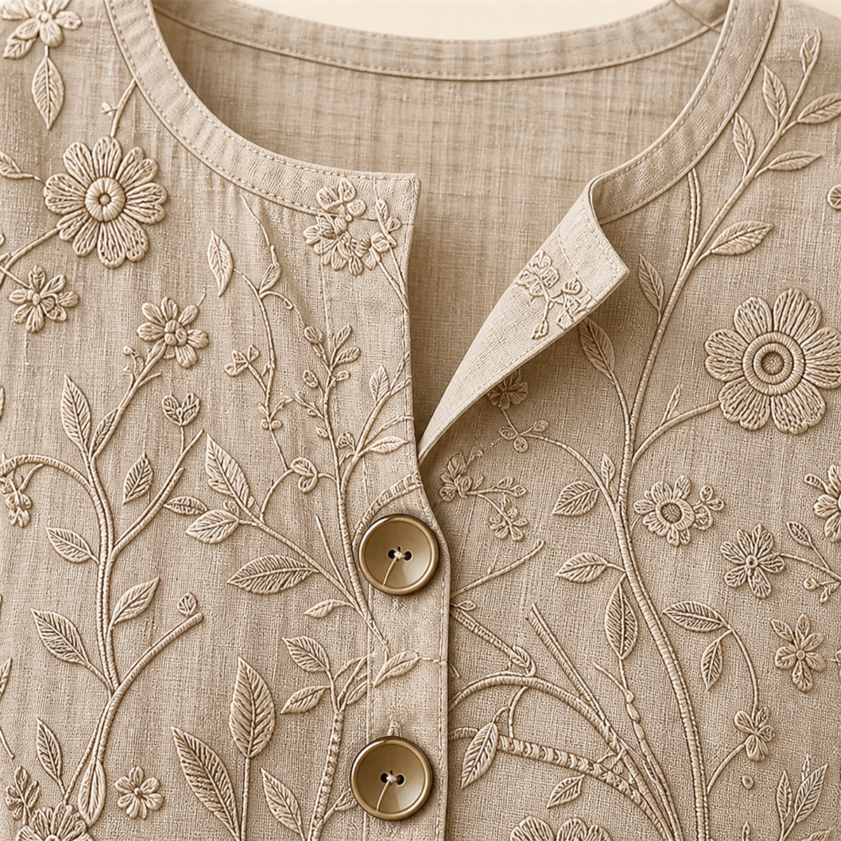 Women embroidered floral short-sleeve button shirt - Floral vine motif detail