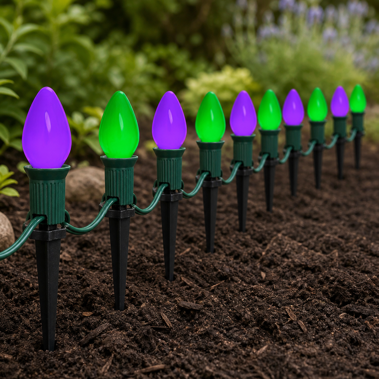 ✨ Balisez la nuit | 10 lumières LED violettes et vertes - présentation 7
