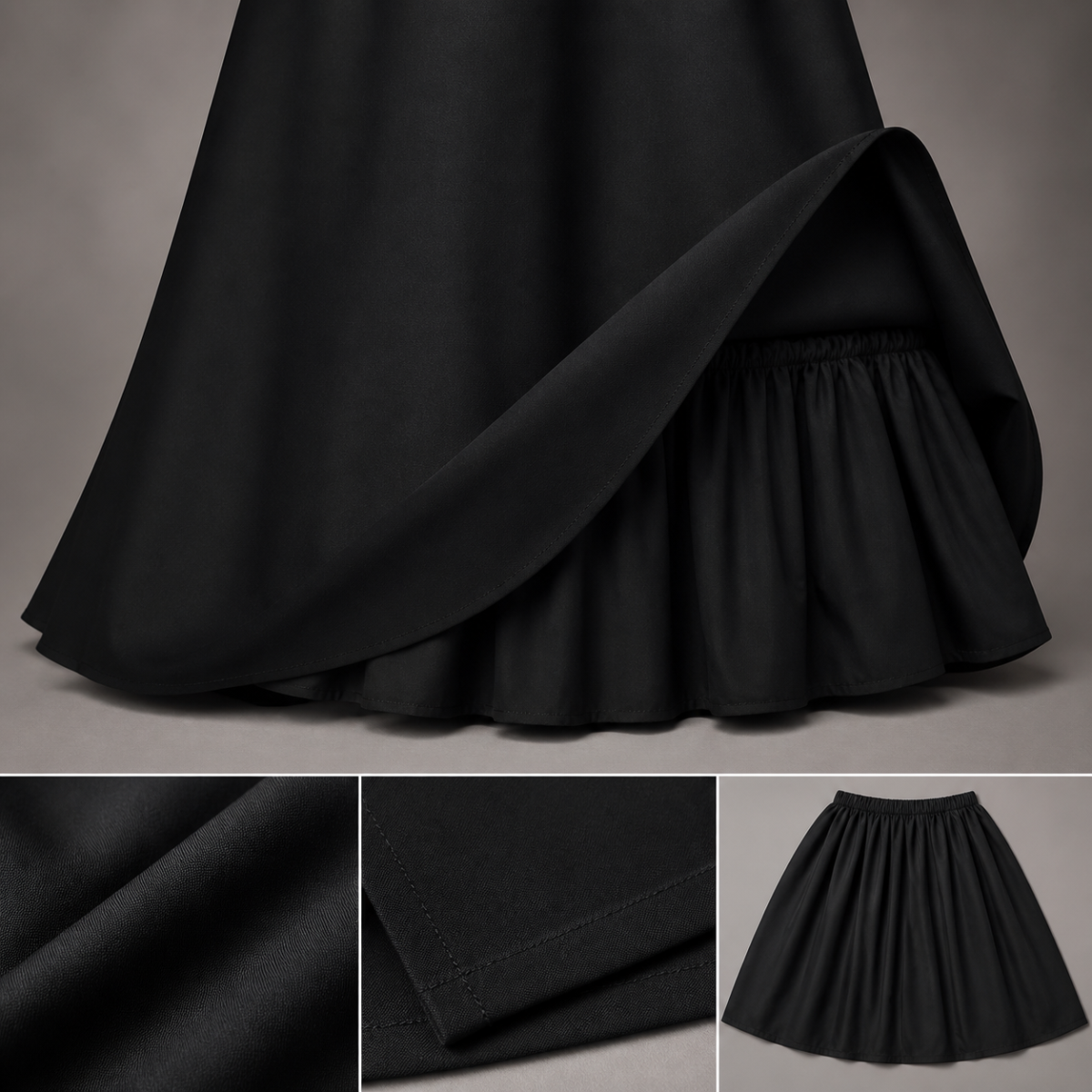 Détail de l'ourlet, du jupon et du tissu