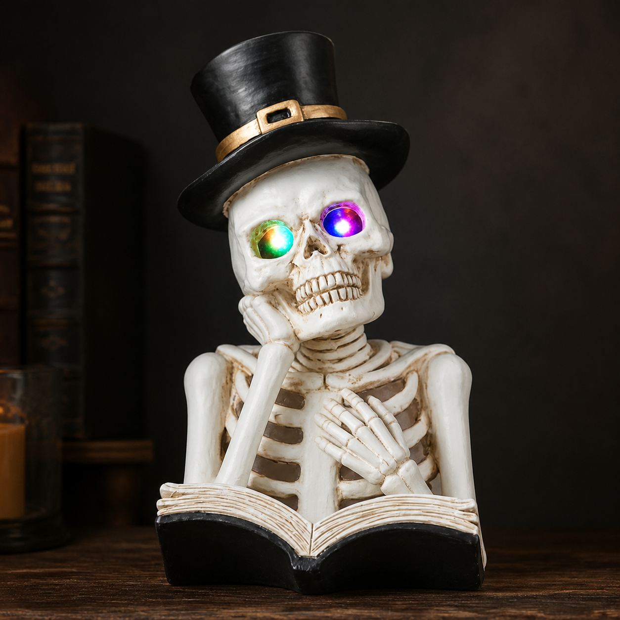 💀 Cabinet de curiosités | Squelette lecteur lumineux de 26 cm - présentation 8