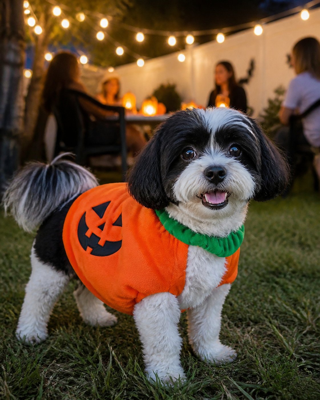 Pumpkin pet costume style inspiration: backyard gathering