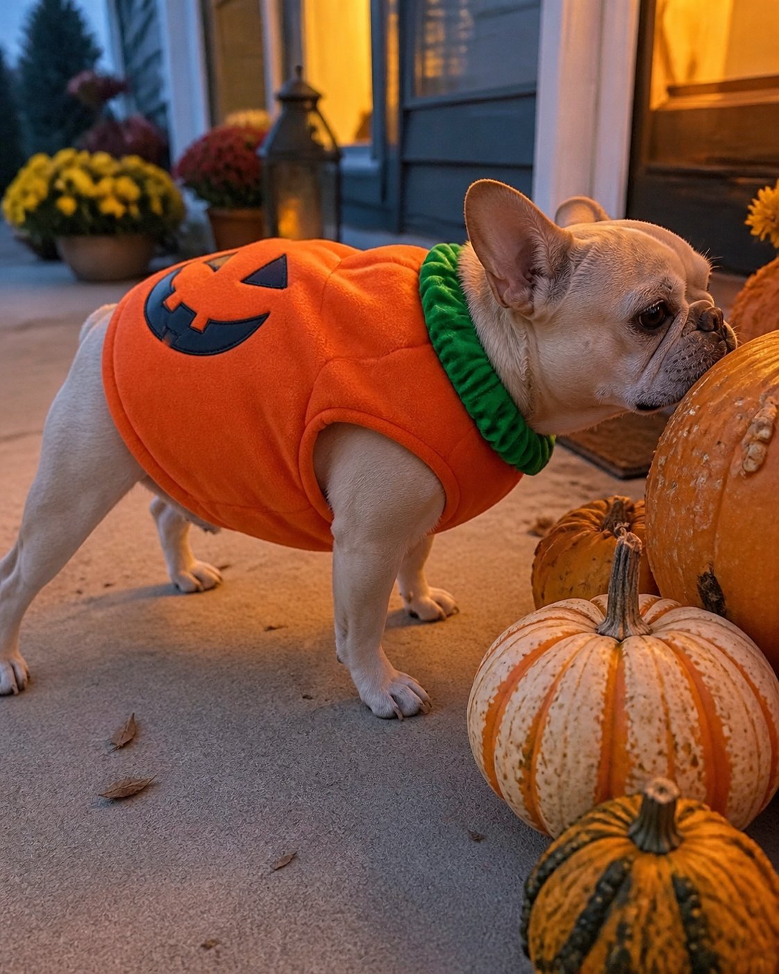Pumpkin pet costume style inspiration: porch pumpkins
