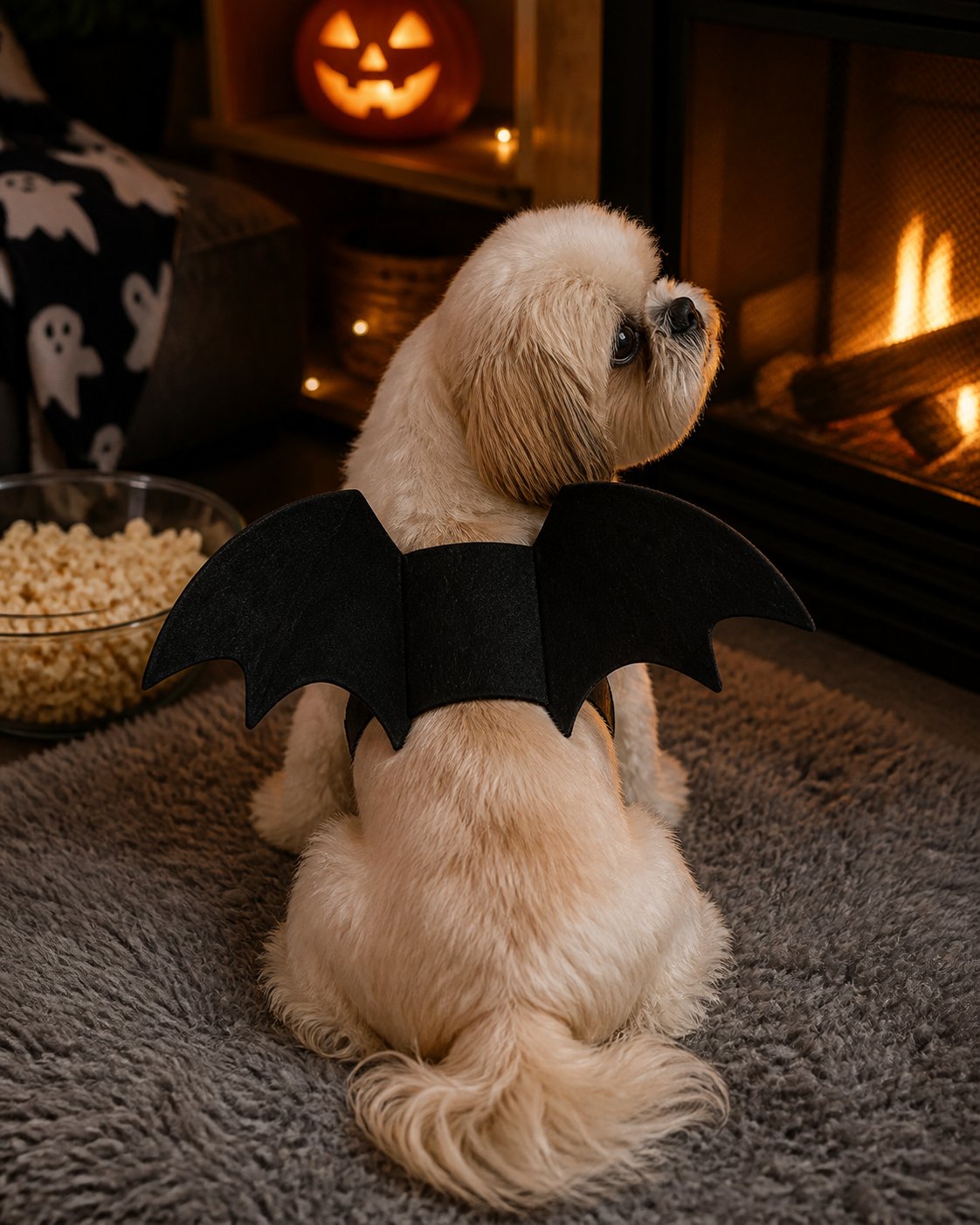 Idée de mise en scène du costume pour animal à ailes de chauve-souris noires : soirée cinéma