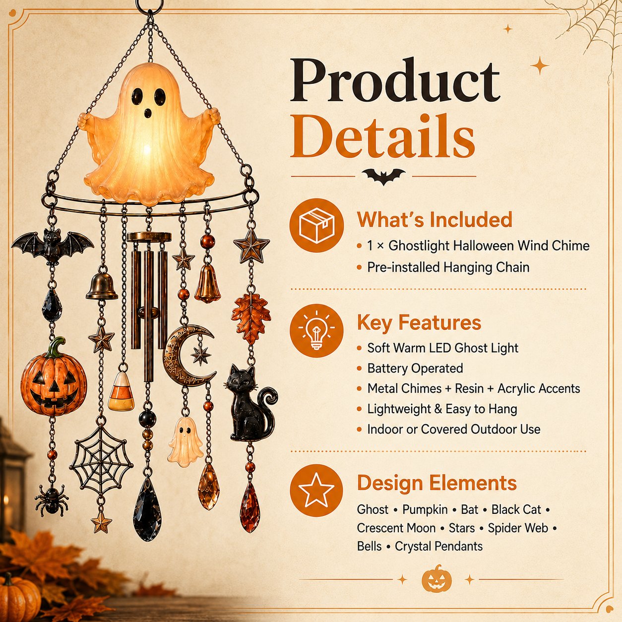 🔥 New Arrival Launch Sale 🎃 50% OFF — 👻 Haunted Glow Ghost Wind Chime – Spooky Garden Decor with Magical Night Glow