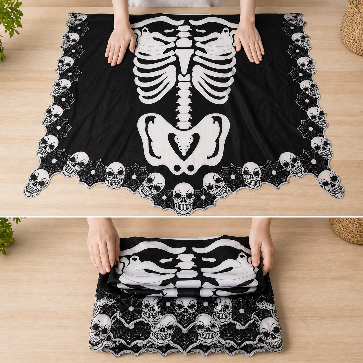 Cape poncho noire et blanche à motif squelette — vue 21