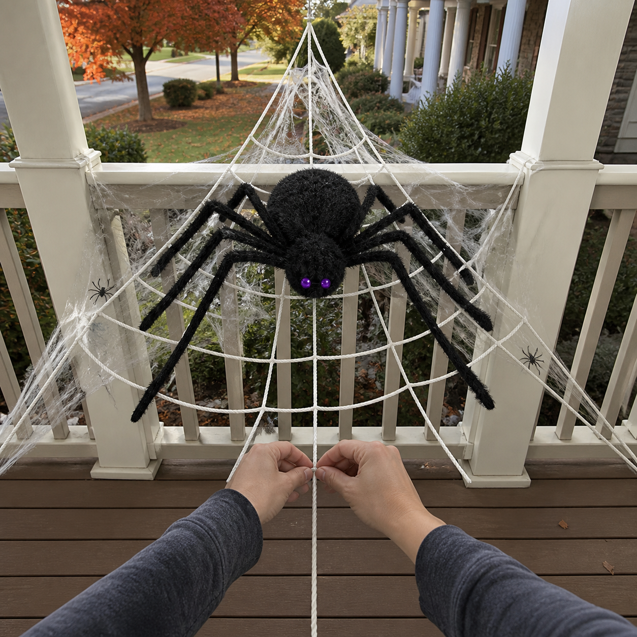 Customer-style inspiration showing the spider web kit in top-hook setup