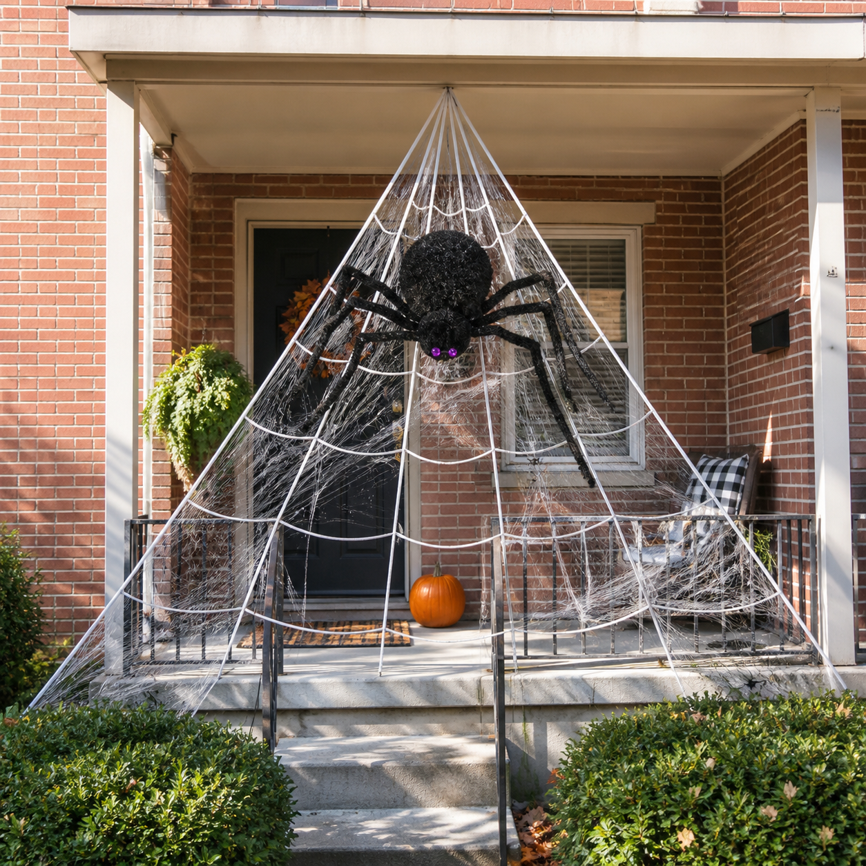 Customer-style inspiration showing the spider web kit in townhouse porch