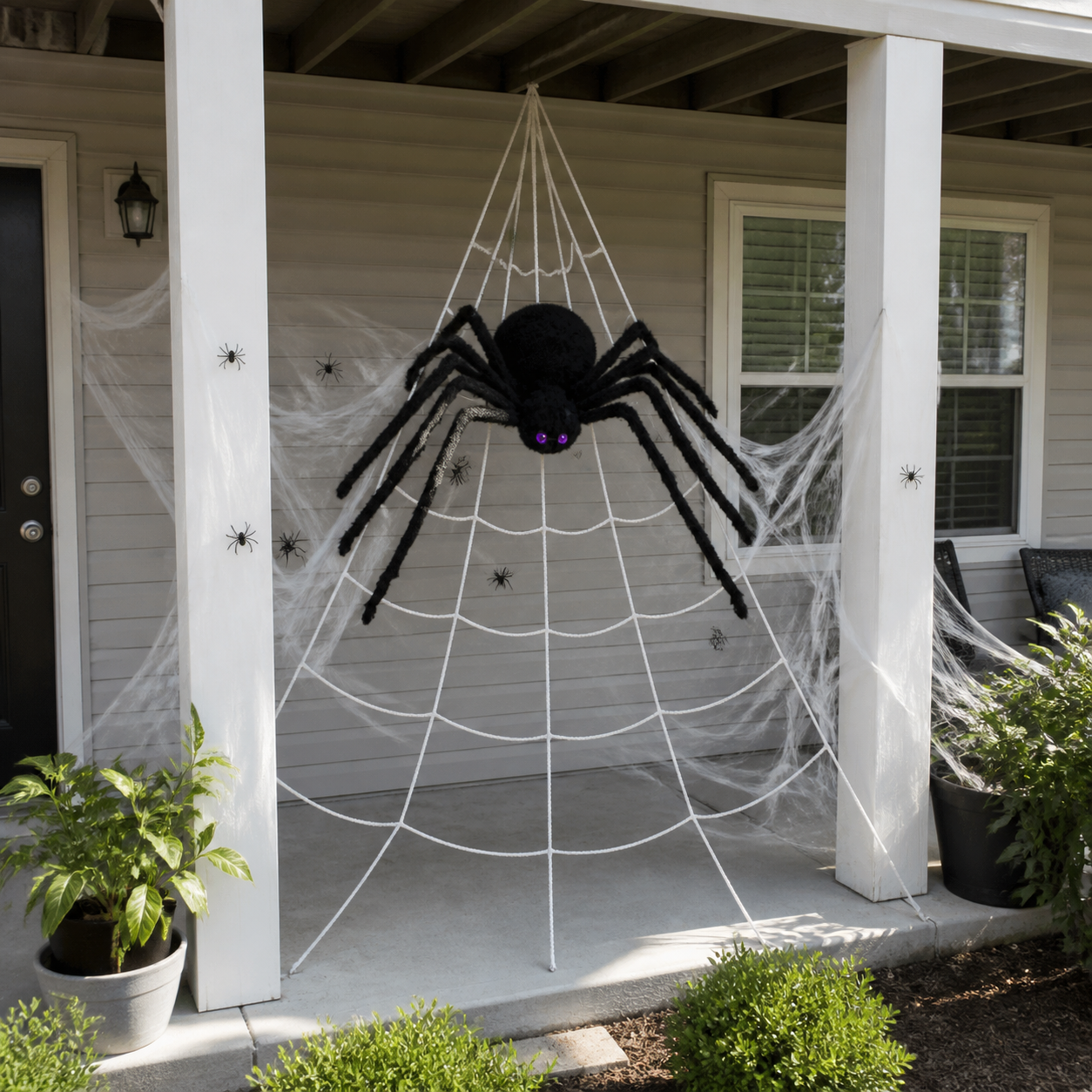 Customer-style inspiration showing the spider web kit in covered patio
