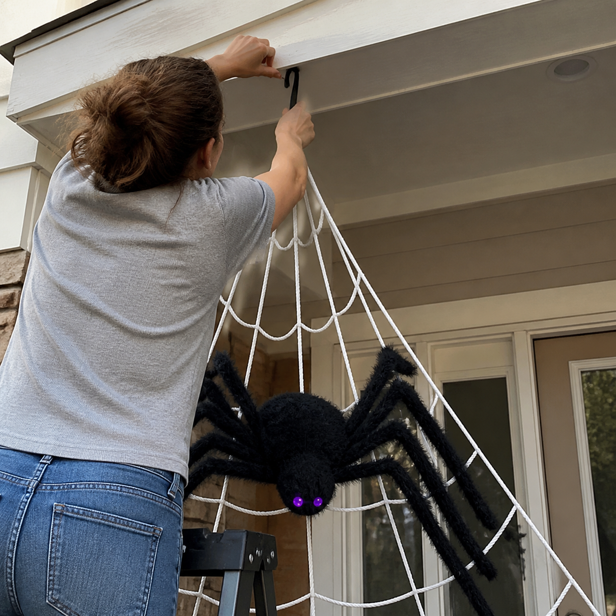 Customer-style inspiration showing the spider web kit in gutter-hook close-up